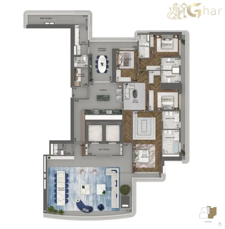 Planta 376 m² com 4 suítes do Vista Cyrela Furnished by ArmaniCasa Torre Milano