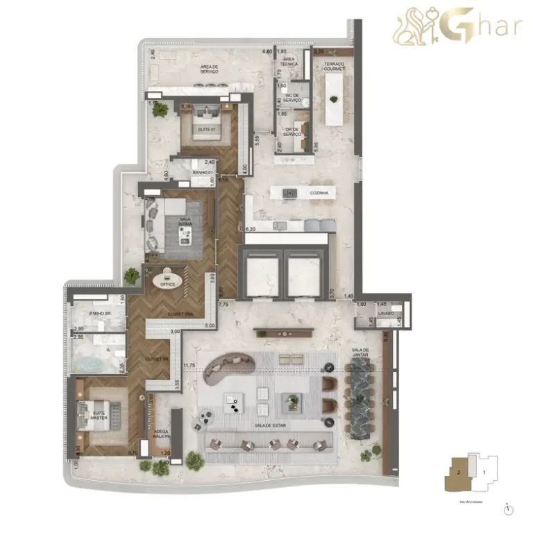 Planta 372 m² com adega e 2 suítes do Vista Cyrela Furnished by ArmaniCasa Torre Milano