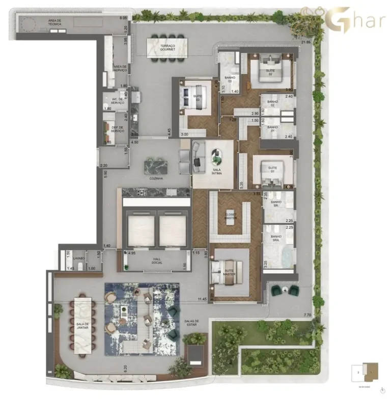 Planta garden 492 m² com 4 suítes do Vista Cyrela Furnished by ArmaniCasa Torre Milano