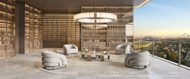 Sala com adega do Vista Cyrela Furnished by ArmaniCasa Torre Milano