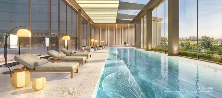 Piscina coberta do Vista Cyrela Furnished by ArmaniCasa Torre Milano no Jardim Guedala