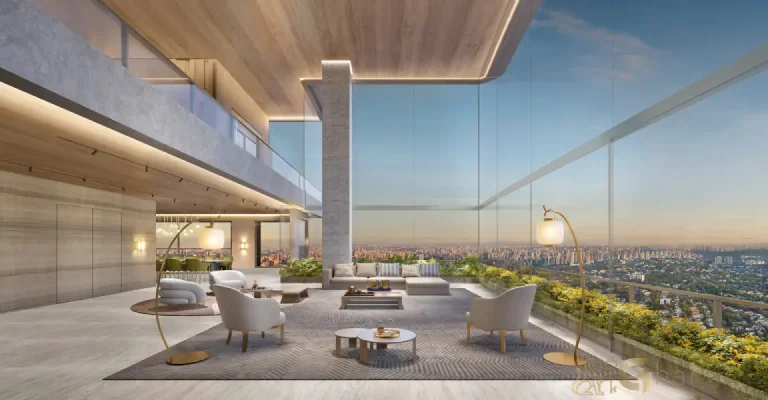 Living da penthouse decorada do Vista Cyrela Furnished by ArmaniCasa Torre Milano