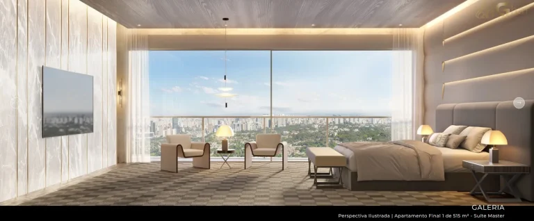 Suíte master decorada do apartamento 515 m² no Vista Cyrela Furnished by Armani/Casa Torre Venezia