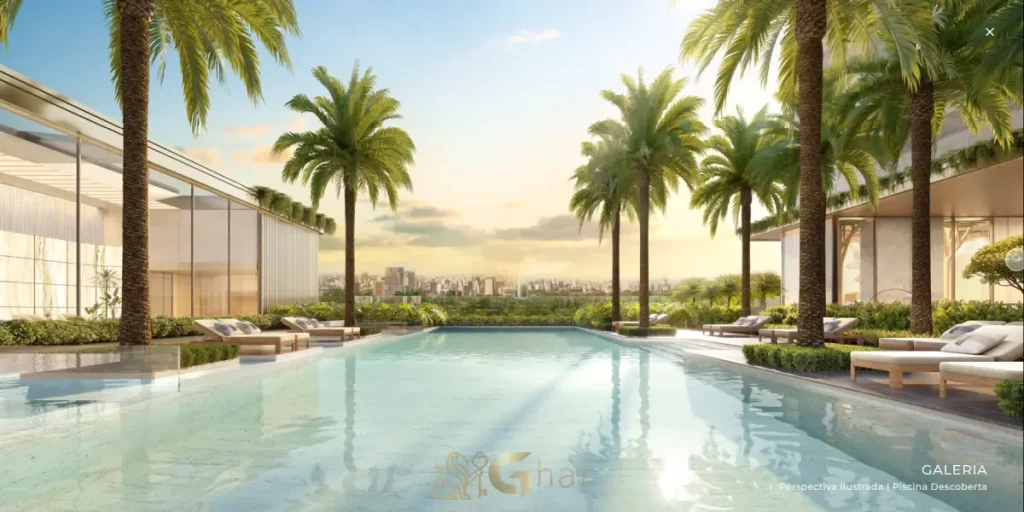 Área da piscina externa do Vista Cyrela Furnished by Armani/Casa Torre Venezia