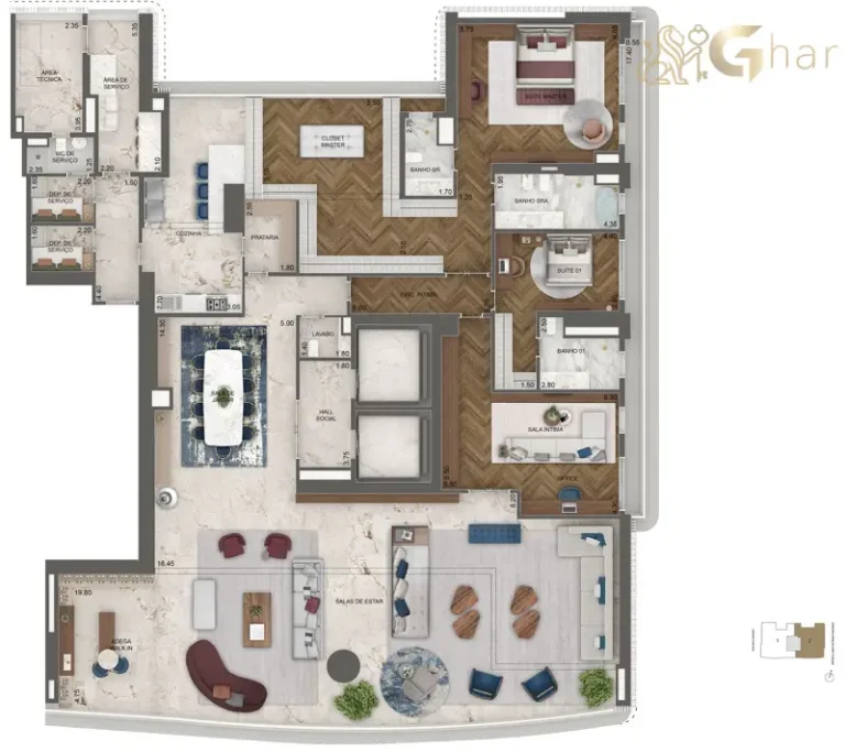 Planta 464 m² com 2 suítes e adega no Vista Cyrela Furnished by Armani/Casa Torre Venezia