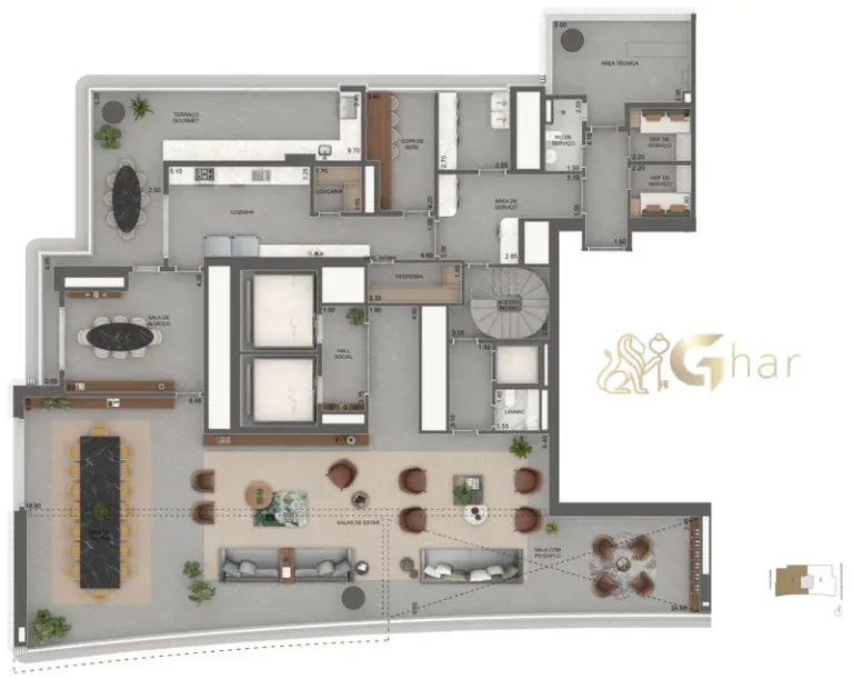 Planta inferior 789 m² do Vista Cyrela Furnished by Armani/Casa Torre Venezia