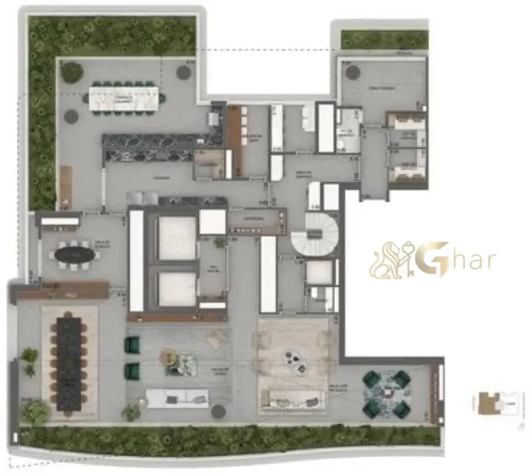 Planta pavimento inferior 883 m² do Vista Cyrela Furnished by Armani/Casa Torre Venezia