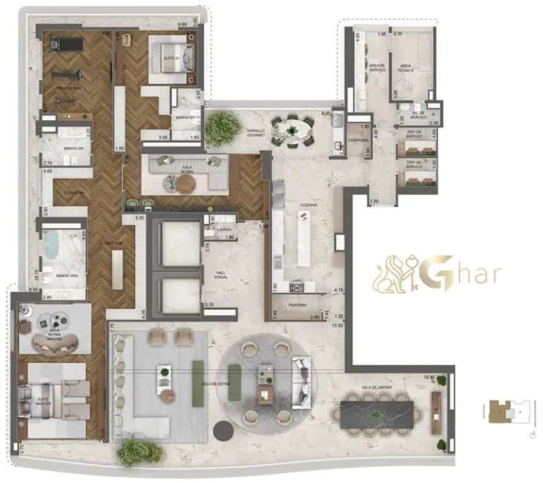 Planta 515 m² com 4 suítes e private gym no Vista Cyrela Furnished by Armani/Casa Torre Venezia