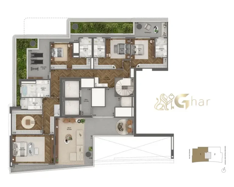 Planta superior 789 m² no 48º pavimento do Vista Cyrela Furnished by Armani/Casa Torre Venezia