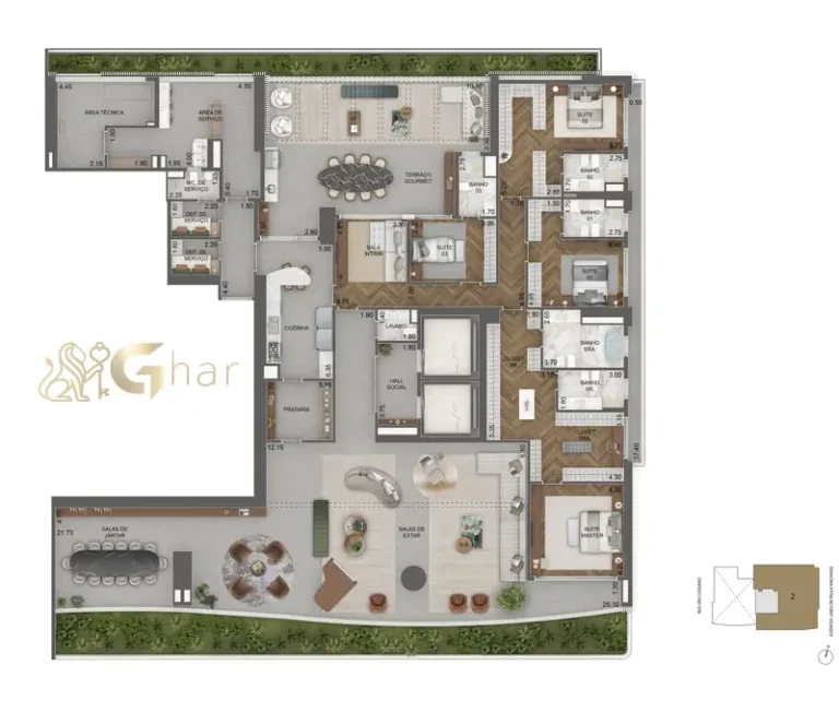 Planta garden 639 m² do Vista Cyrela Furnished by Armani/Casa Torre Venezia