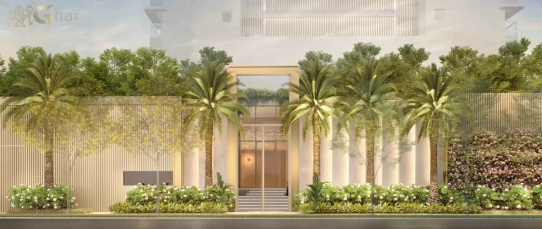 Living da penthouse no 54º pavimento do Vista Cyrela Furnished by ArmaniCasa – Torre Milano, com visual panorâmico e decoração assinada em estilo italiano.