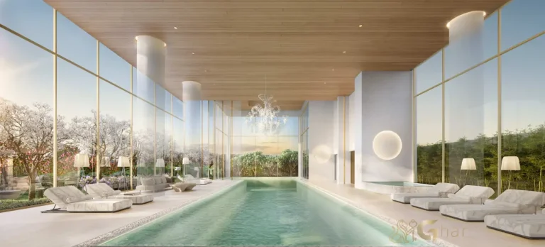 Living da penthouse no 54º pavimento do Vista Cyrela Furnished by ArmaniCasa – Torre Milano, com visual panorâmico e decoração assinada em estilo italiano.