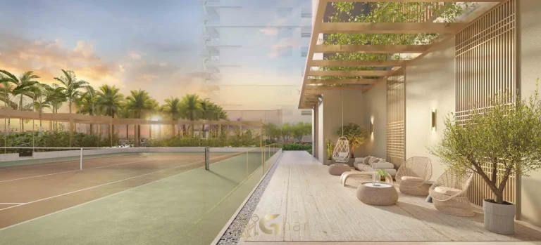 Living da penthouse no 54º pavimento do Vista Cyrela Furnished by ArmaniCasa – Torre Milano, com visual panorâmico e decoração assinada em estilo italiano.