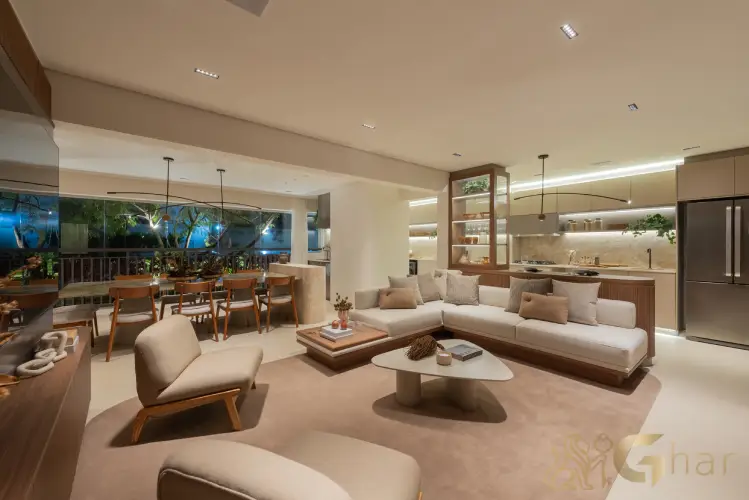 Living do apartamento decorado de 147 m² no Alameda Tatuapé Condomínio Clube Residences