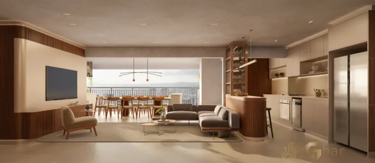Sala de estar do apartamento decorado de 147 m² no Alameda Tatuapé Condomínio Clube Residences