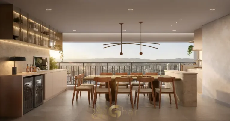 Varanda gourmet do apartamento decorado de 147 m² no Alameda Tatuapé Condomínio Clube Residences