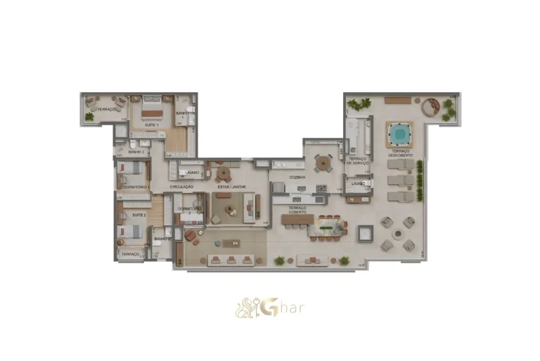 Planta da penthouse de 230 m² no Alameda Tatuapé Condomínio Clube Residences