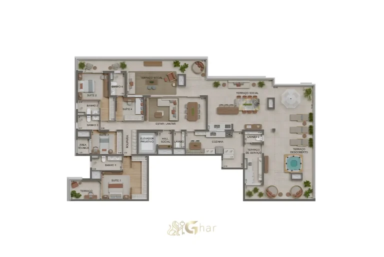 Planta da penthouse de 320 m² no Alameda Tatuapé Condomínio Clube Residences