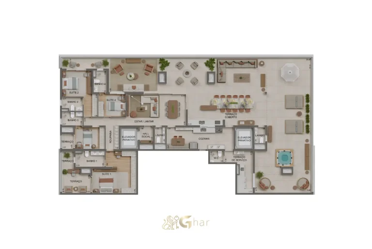 Planta da penthouse de 389 m² no Alameda Tatuapé Condomínio Clube Residences