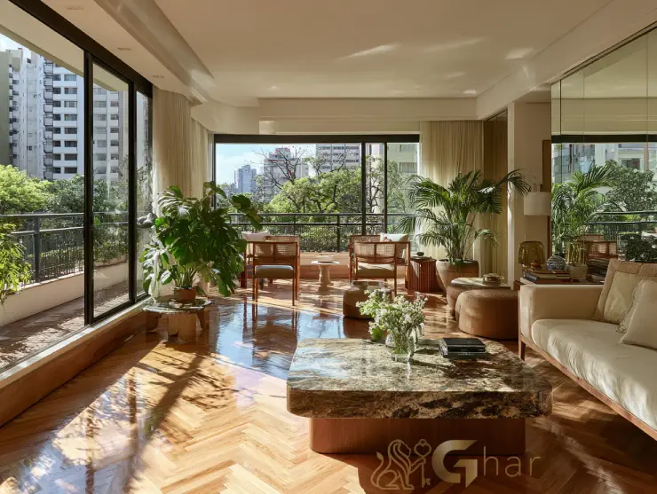Sala de estar ampla e iluminada no em prédio no centro de São Paulo