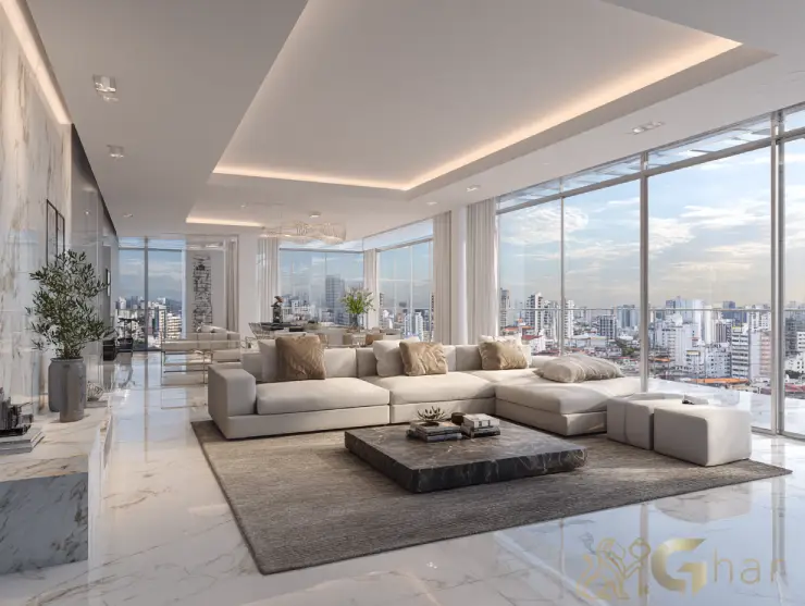 Sala de estar de altíssimo padrão — apartamentos à venda no Pacaembu