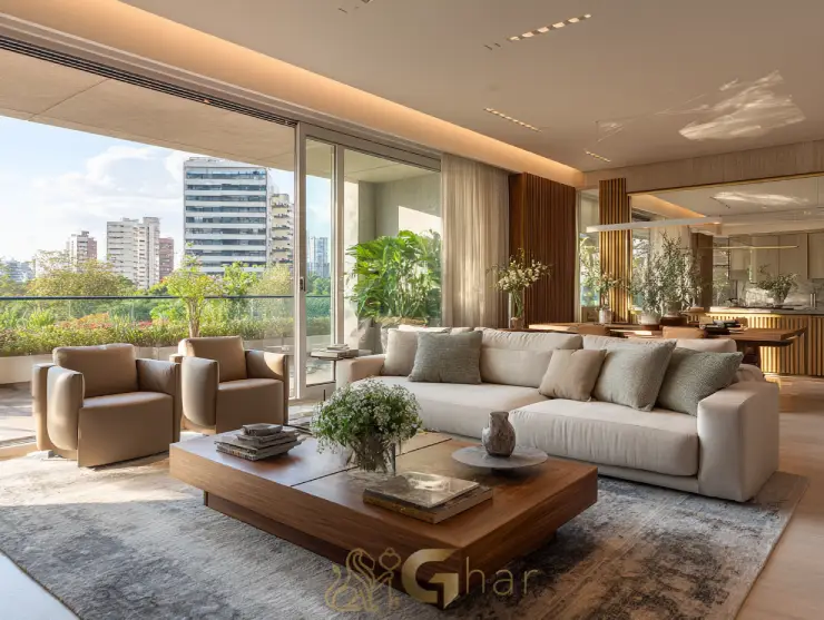 Sala living ampla e decorada — apartamentos à venda no Pacaembu