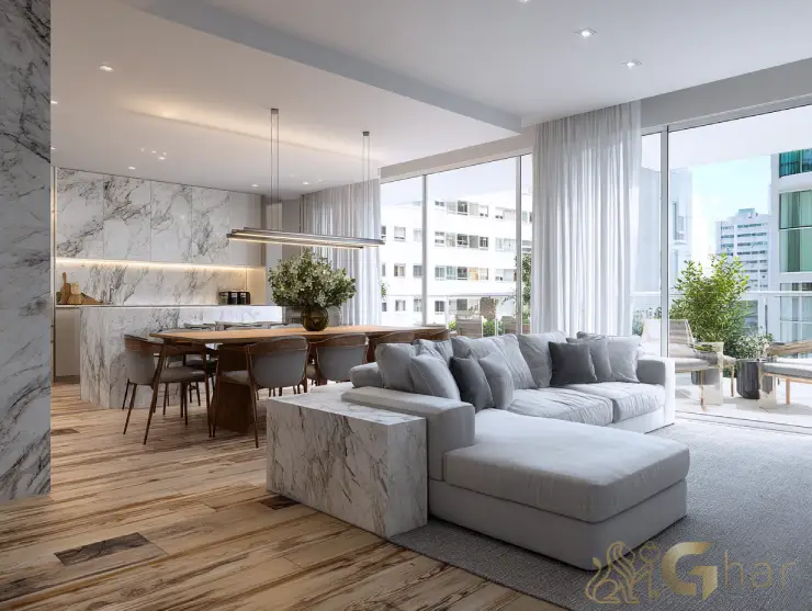 Apartamentos à venda na Vila Ema com cozinha aberta integrada à sala de jantar e estar