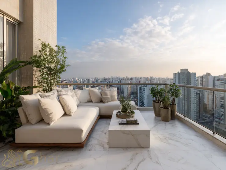 Varanda com vista para o Centro de São Paulo em apartamento na Consolação