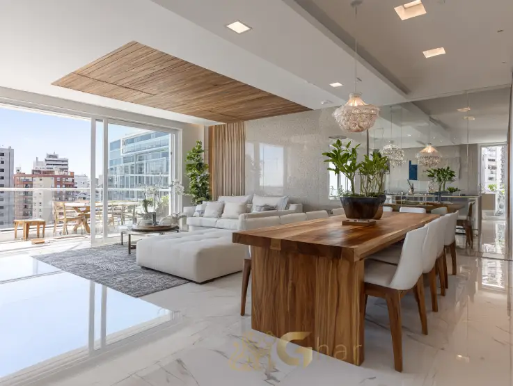 Sala de estar e jantar integradas com varanda em apartamento em Pirituba