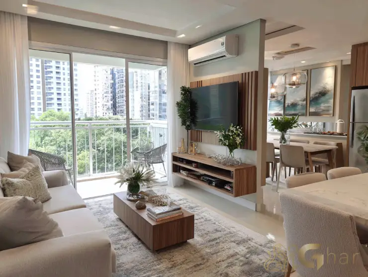 Apartamentos na Vila Ema com sala living integrada à varanda