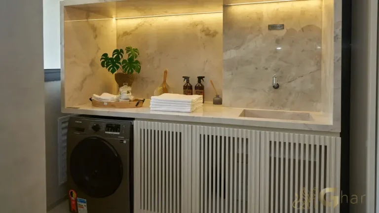 Área de serviço e lavanderia do apartamento decorado do Ateliê 365 151 m²