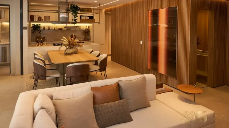 Ambiente integrado de sala de jantar e estar no Ateliê 365 151 m² decorado