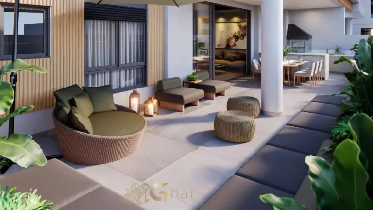 Área externa do apartamento giardino decorado do Ateliê 365 no Brooklin