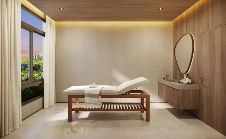 Sala de massagem do Ateliê 365 no Brooklin voltada ao relaxamento e bem-estar