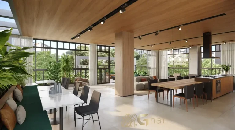 Salão de festas do Ateliê 365 no Brooklin com ambiente elegante e integrado