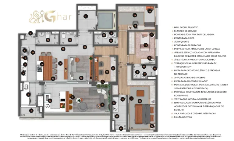 Planta do apartamento Ateliê 365 com 4 dormitórios, 2 suítes e 151 m²