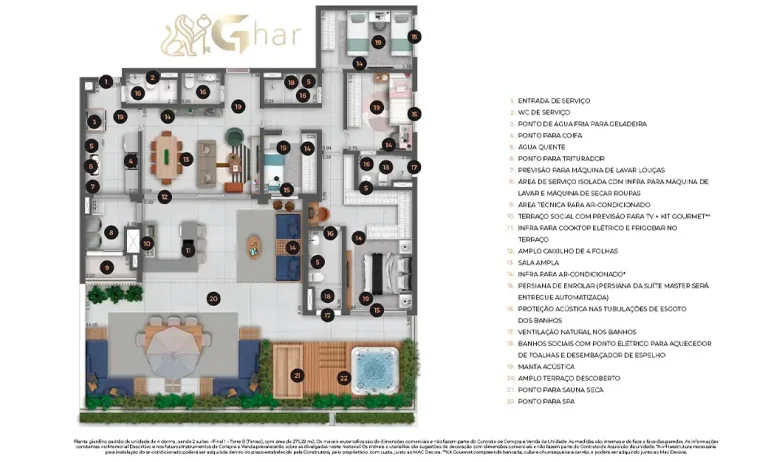 Planta do apartamento Ateliê 365 com 4 dormitórios, 2 suítes e 222 m²