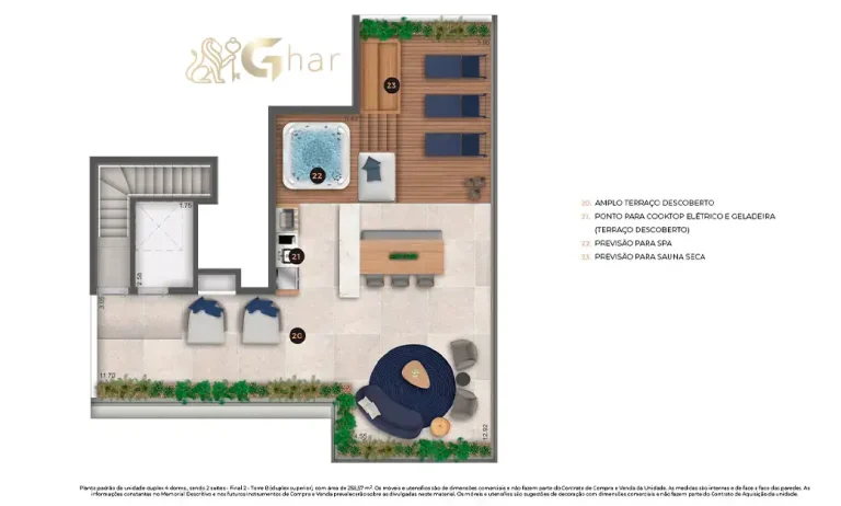 Planta do pavimento superior do apartamento duplex do Ateliê 365 com 4 dormitórios e 2 suítes 258 m²