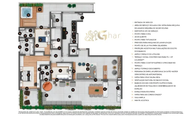Planta do apartamento garden do Ateliê 365 com 3 suítes e 263 m²