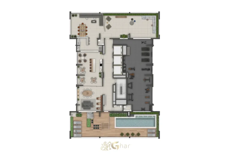 Planta de implantação da área de lazer do Auge Resort Tatuapé Home Spaces By Diálogo