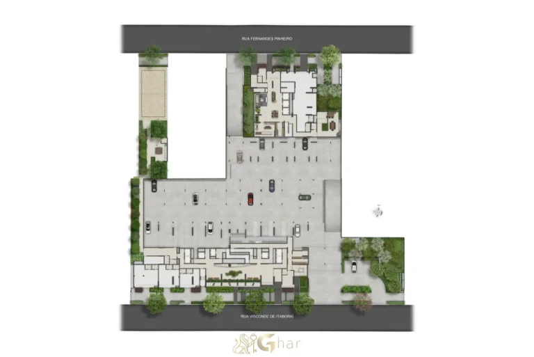 Planta de implantação do térreo do condomínio Auge Resort Tatuapé Home Spaces By Diálogo