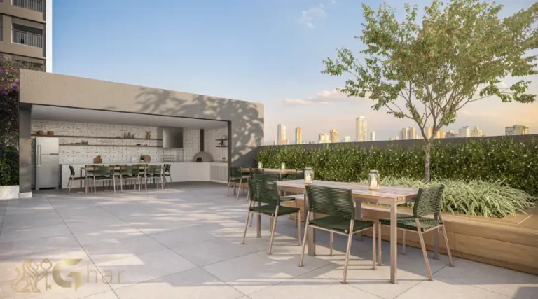 Churrasqueira com forno de pizza no Auge Resort Tatuapé Residences by Diálogo