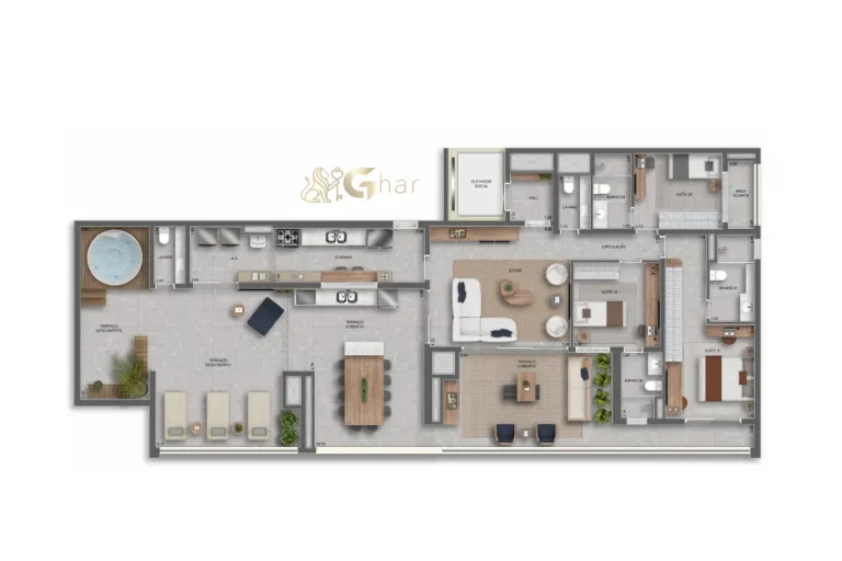 Planta da penthouse 218 m² no Auge Resort Tatuapé Residences by Diálogo