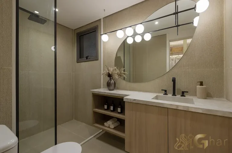 Banheiro da suíte do apartamento decorado de 128 m² no Bosque Diálogo Jd. Prudência com acabamentos modernos