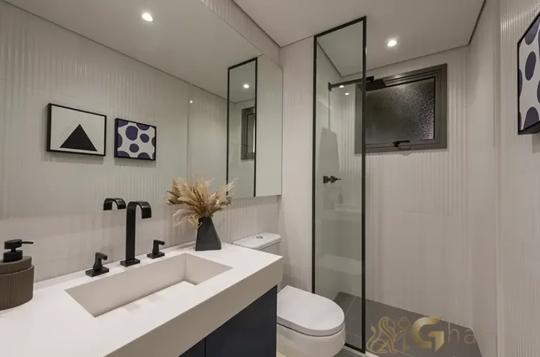 Banheiro da suíte principal do apartamento decorado de 128 m² no Bosque Diálogo Jd. Prudência