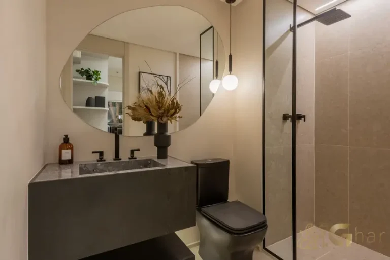 Lavabo do apartamento decorado de 83 m² no Bosque Diálogo Jd. Prudência com design moderno e funcional