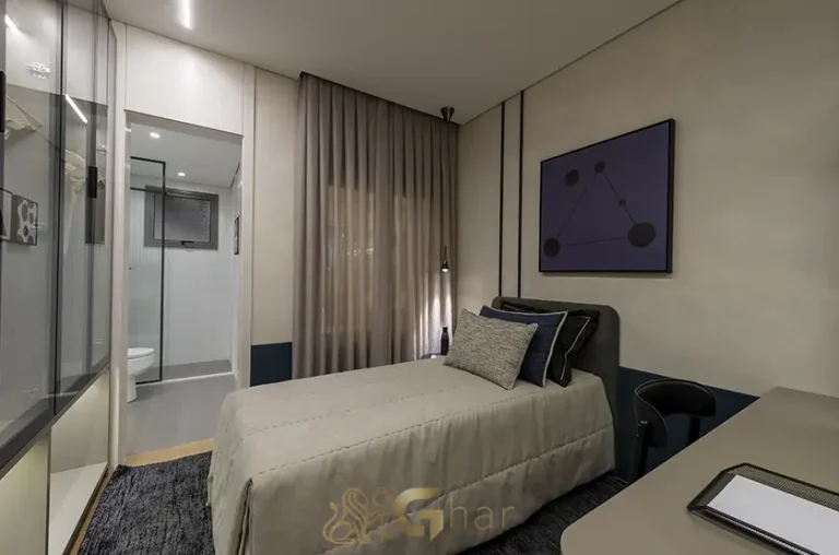 Suíte master do apartamento decorado de 128 m² no Bosque Diálogo Jd. Prudência