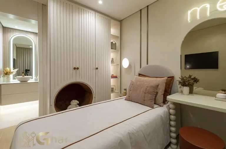 Dormitório suíte do apartamento decorado de 128 m² no Bosque Diálogo Jd. Prudência em São Paulo