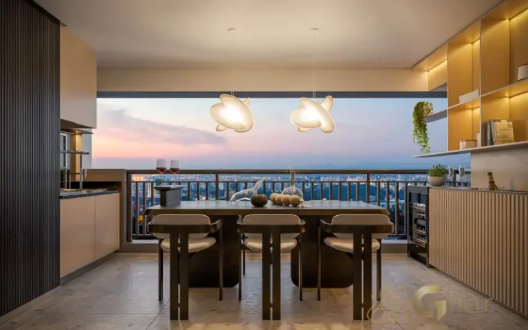 Terraço com churrasqueira do apartamento decorado de 83 m² no Bosque Diálogo Jd. Prudência