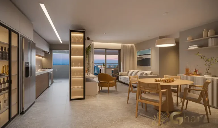 Living do apartamento decorado de 129 m² no Bosque Santa Cruz